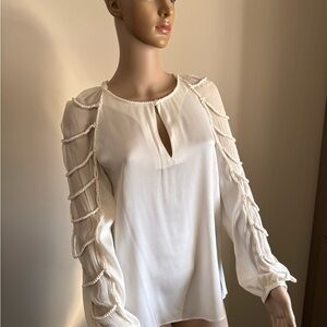 Elie Tahari Ivory Blouse with Braided Sleeves